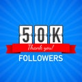 50k followers, Thank You, social sites post. Thank you followers congratulation card. Vector illustration. Royalty Free Stock Photo